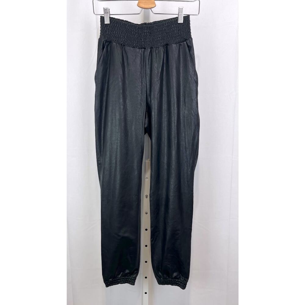 COMMANDO Faux Leather Smocked Waist Jogger Pants Pull On Pockets Black Size S